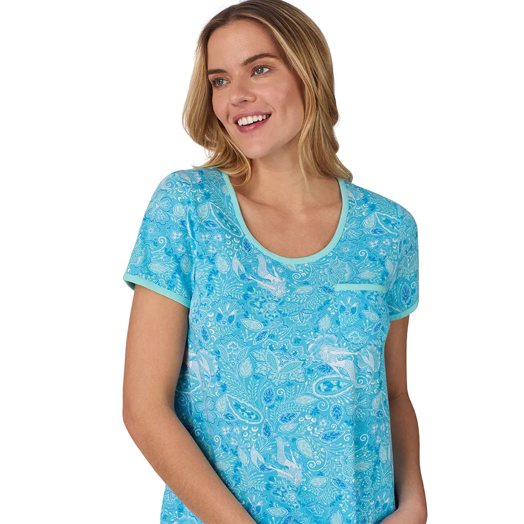 Cotton-Blend Short Sleeve Top with Cropped Pant 2-Pc Pajama Set