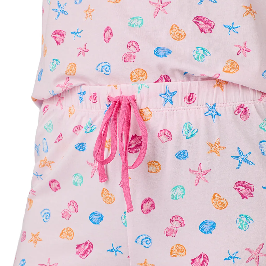 Cotton-Blend Short Sleeve Top with Cropped Pant 2-Pc Pajama Set