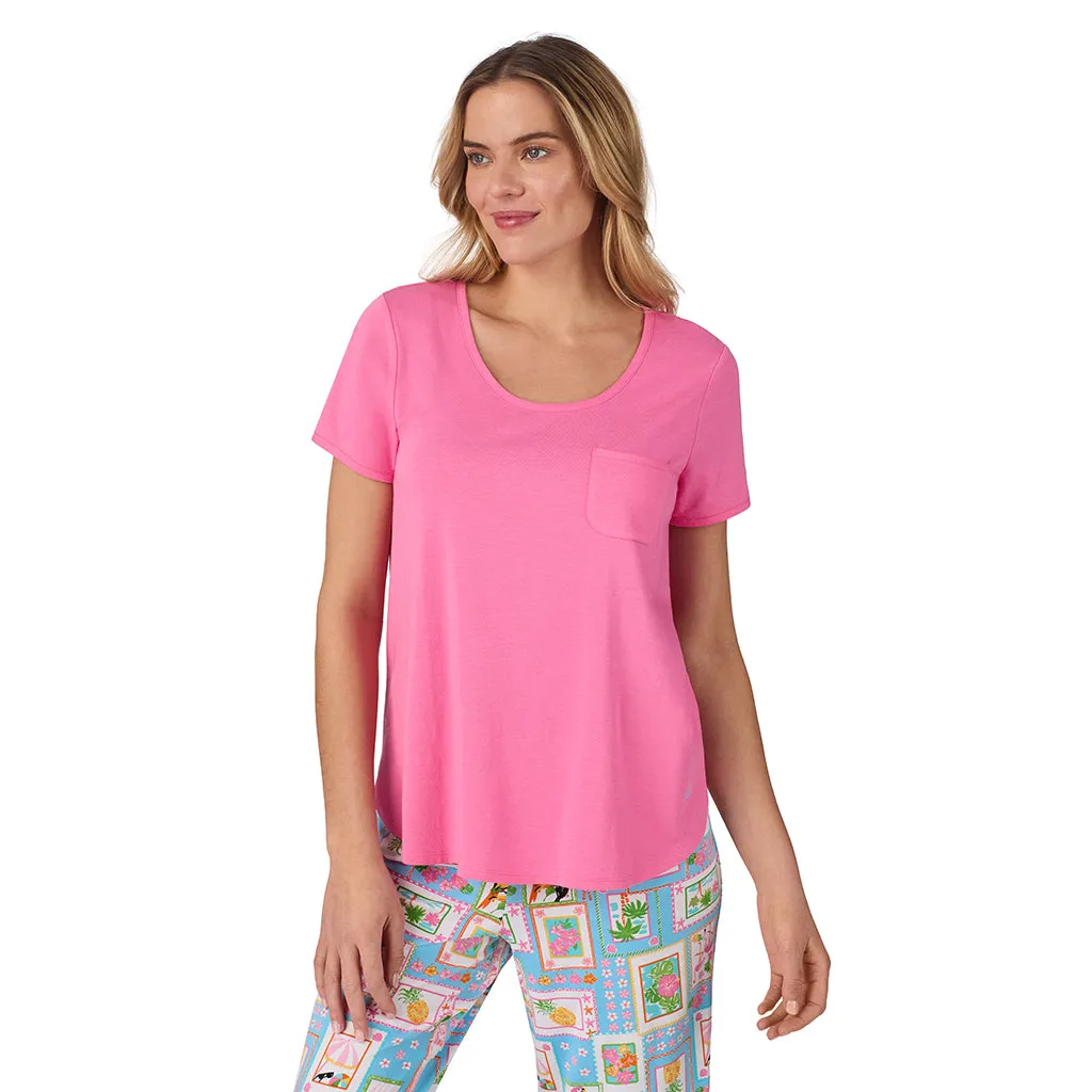 Cotton-Blend Short Sleeve Top with Cropped Pant 2-Pc Pajama Set