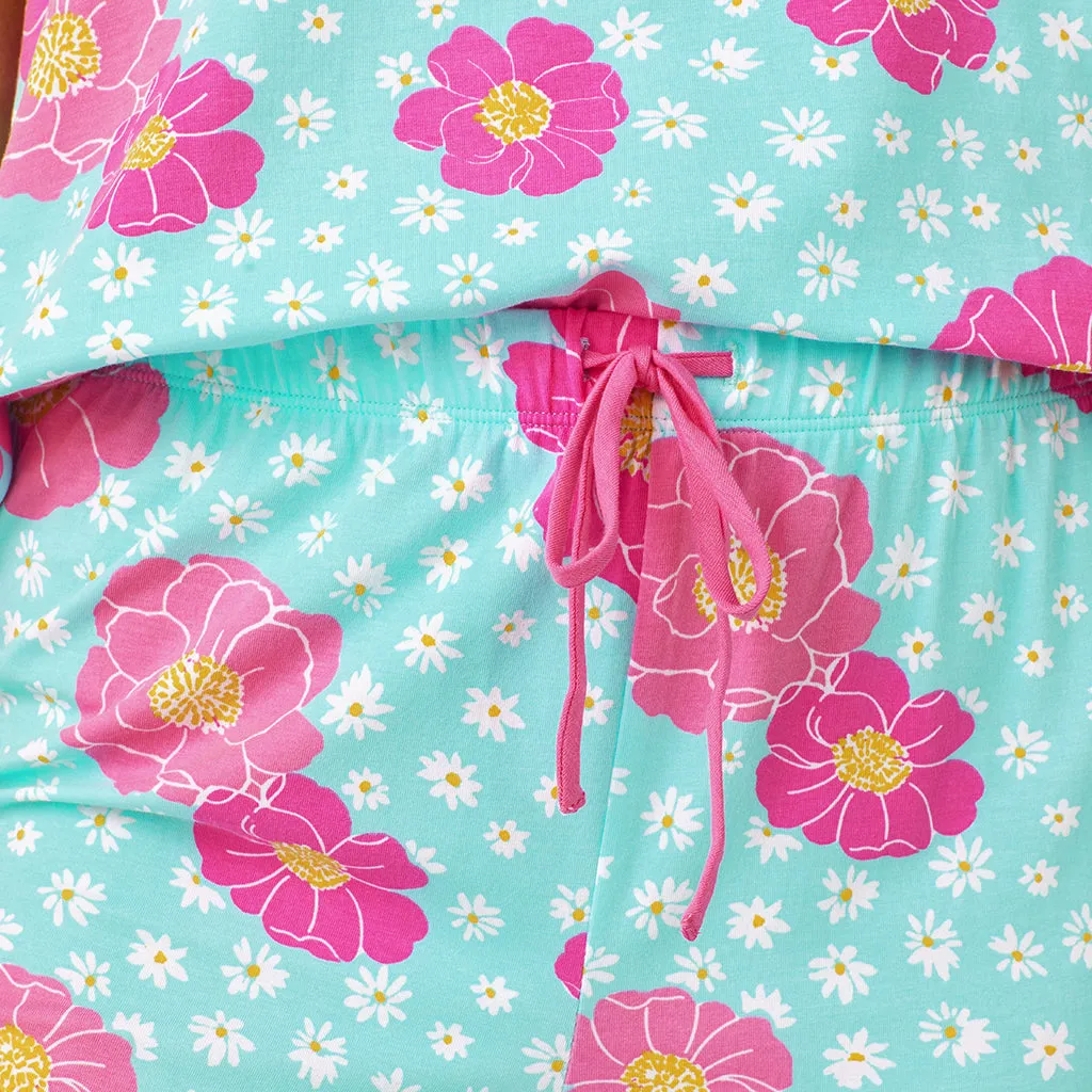 Cotton-Blend Short Sleeve Top with Cropped Pant 2-Pc Pajama Set