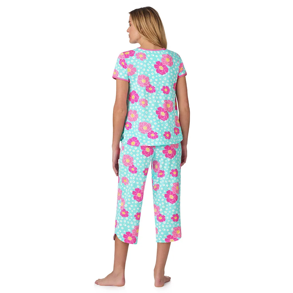 Cotton-Blend Short Sleeve Top with Cropped Pant 2-Pc Pajama Set
