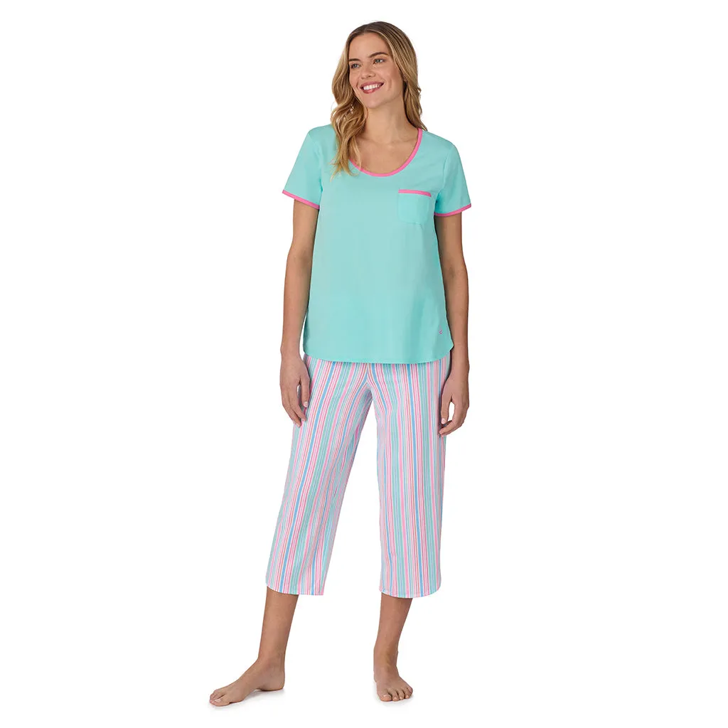 Cotton-Blend Short Sleeve Top with Cropped Pant 2-Pc Pajama Set