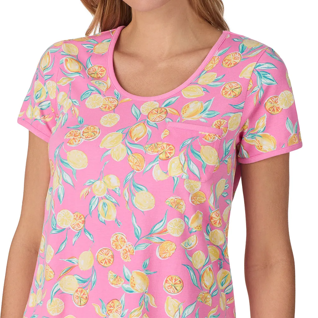 Cotton-Blend Short Sleeve Top with Cropped Pant 2-Pc Pajama Set