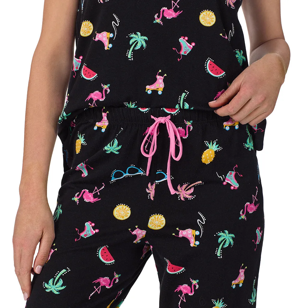 Cotton-Blend Short Sleeve Top with Cropped Pant 2-Pc Pajama Set
