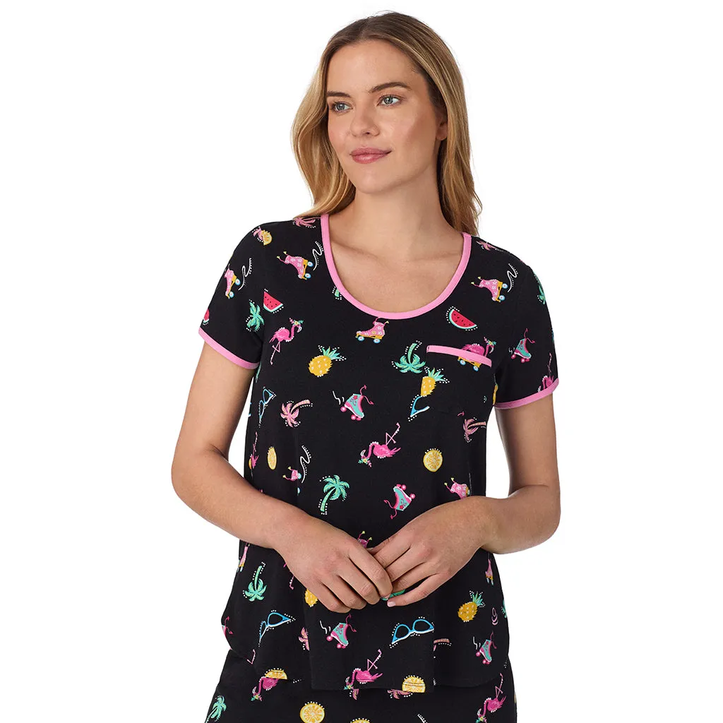 Cotton-Blend Short Sleeve Top with Cropped Pant 2-Pc Pajama Set