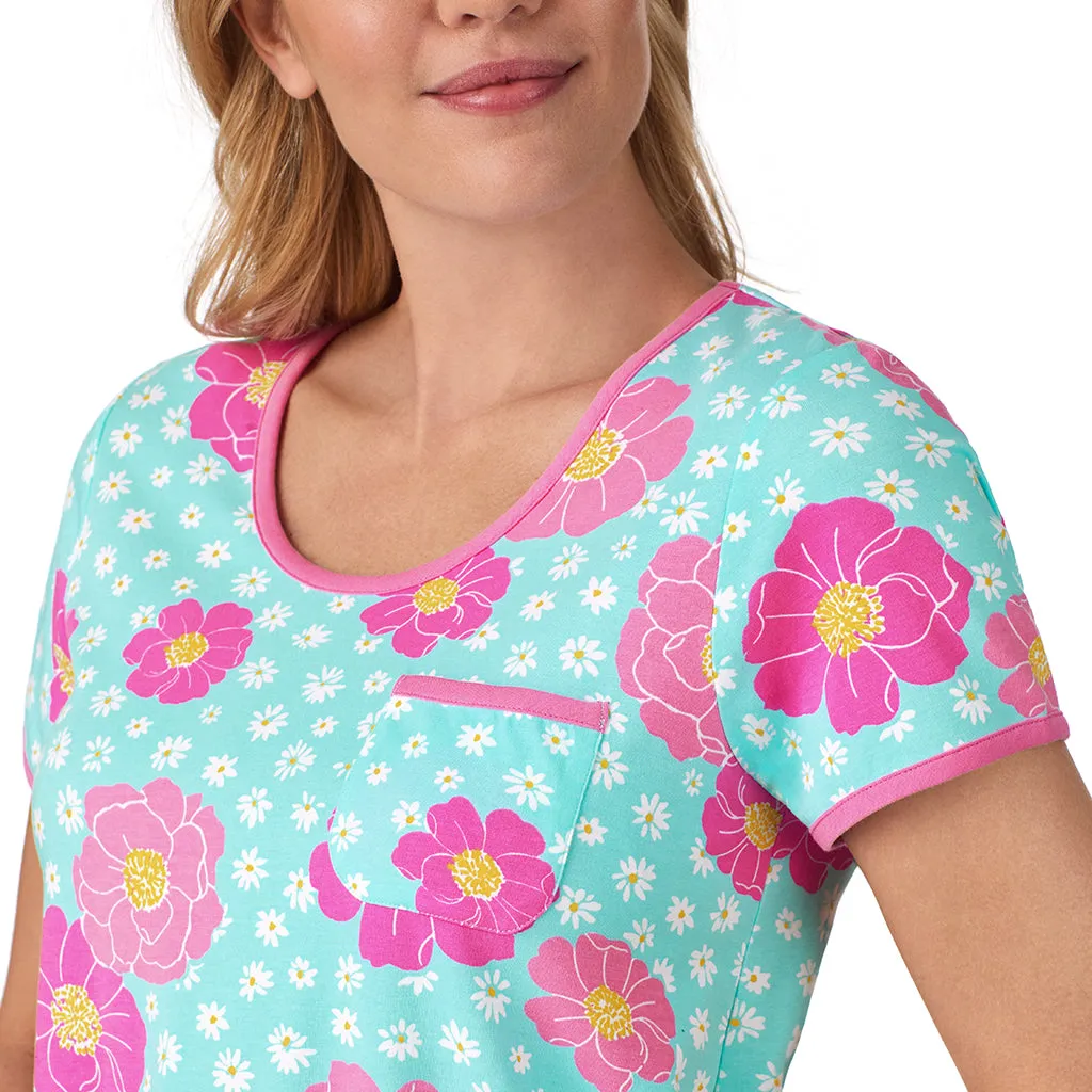 Cotton-Blend Short Sleeve Top with Cropped Pant 2-Pc Pajama Set