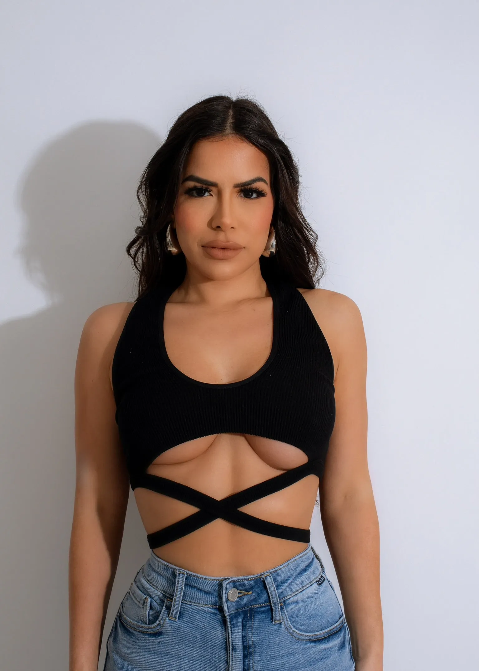 Cross Train Ribbed Crop Top Black