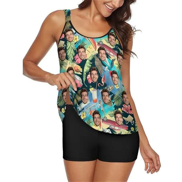 Custom Face Summer Vibe Tankini Two-Piece Swimsuit