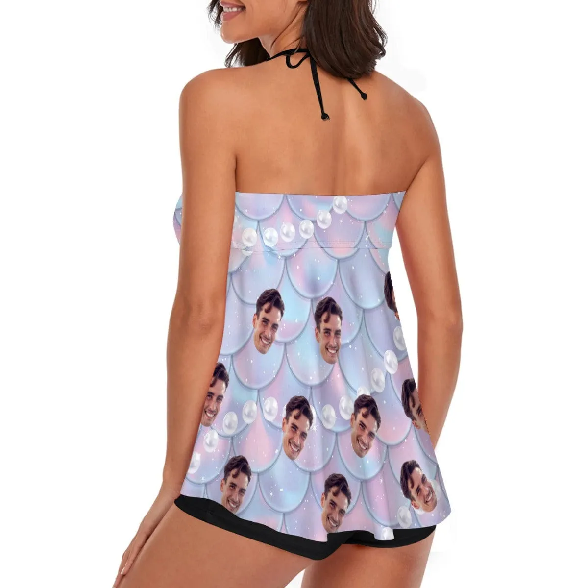 Custom Face Swimsuit Personalized Face Mermaid Two Piece Swimsuit Tankini For Women