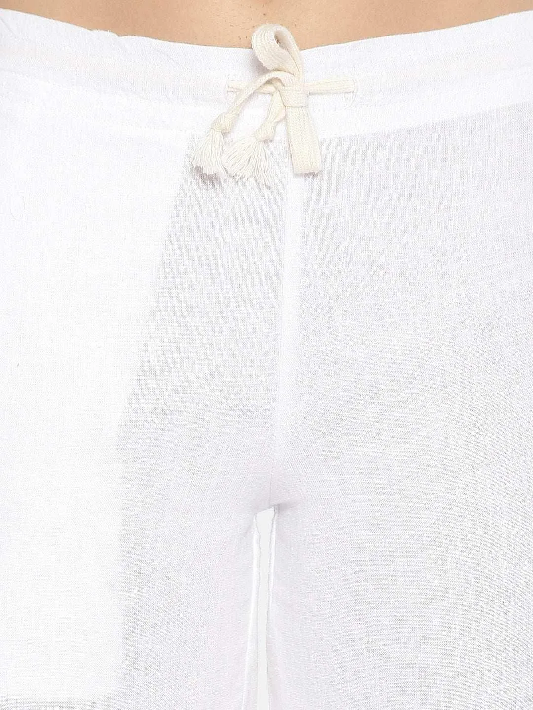 Ecentric Women's Beige and White Colour High low Lounge Wear Set