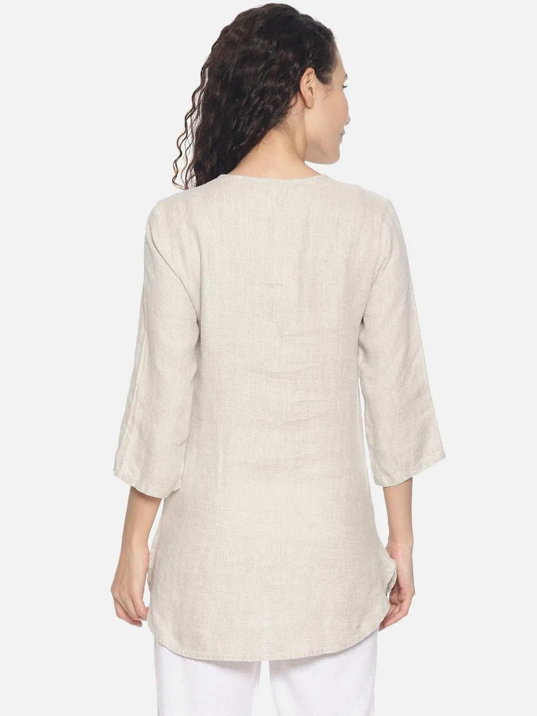 Ecentric Women's Beige and White Colour High low Lounge Wear Set