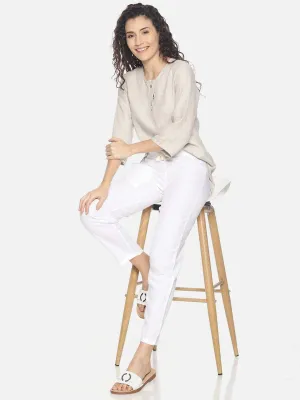 Ecentric Women's Beige and White Colour High low Lounge Wear Set