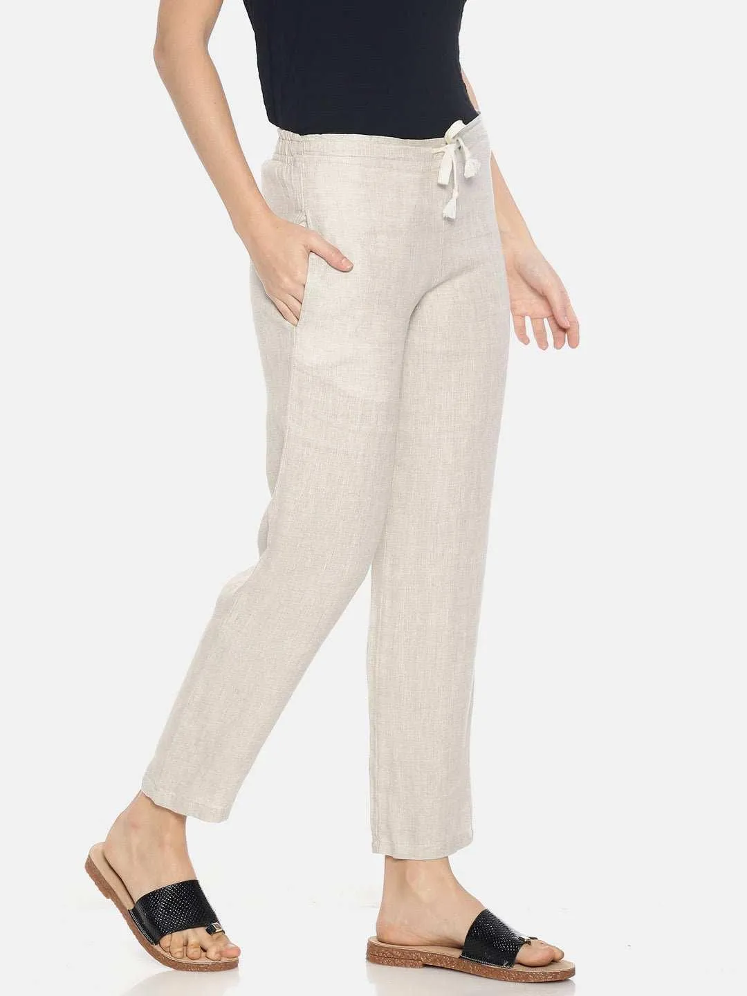 Ecentric Women's Beige Colour Solid Lounge Wear Bottom