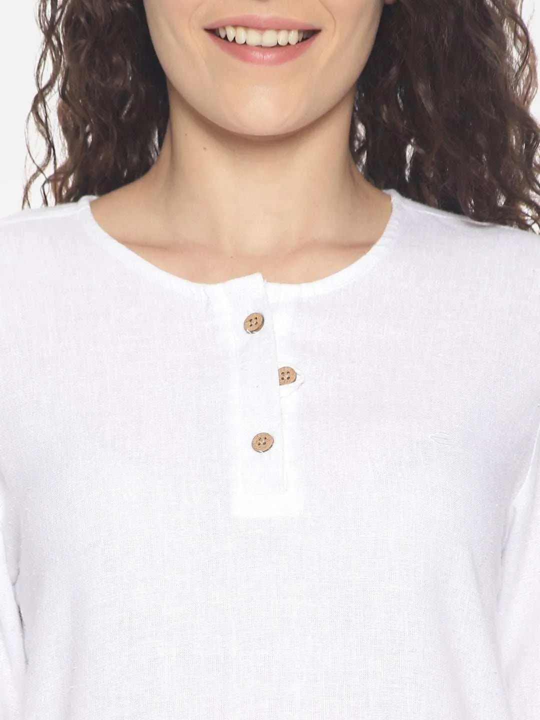 Ecentric Women's White and Beige Colour High Low Lounge Wear Set