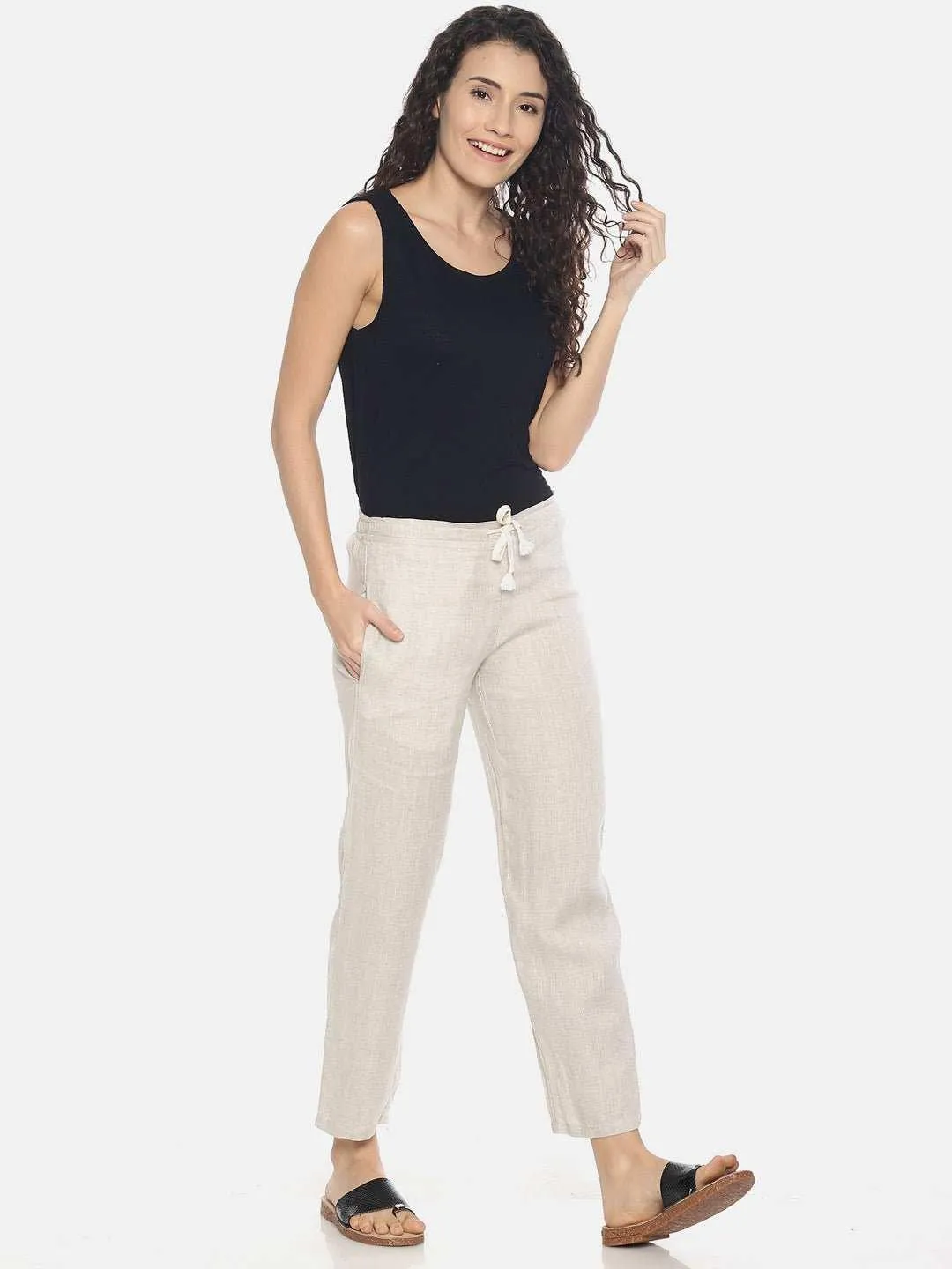 Ecentric Women's White and Beige Colour High Low Lounge Wear Set