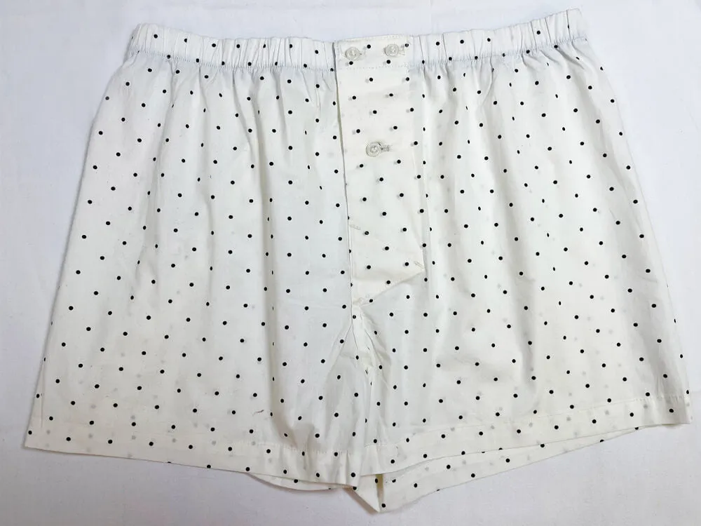 “FELIX" - White With Black Polka Dot Print Boxer Short - Made In USA