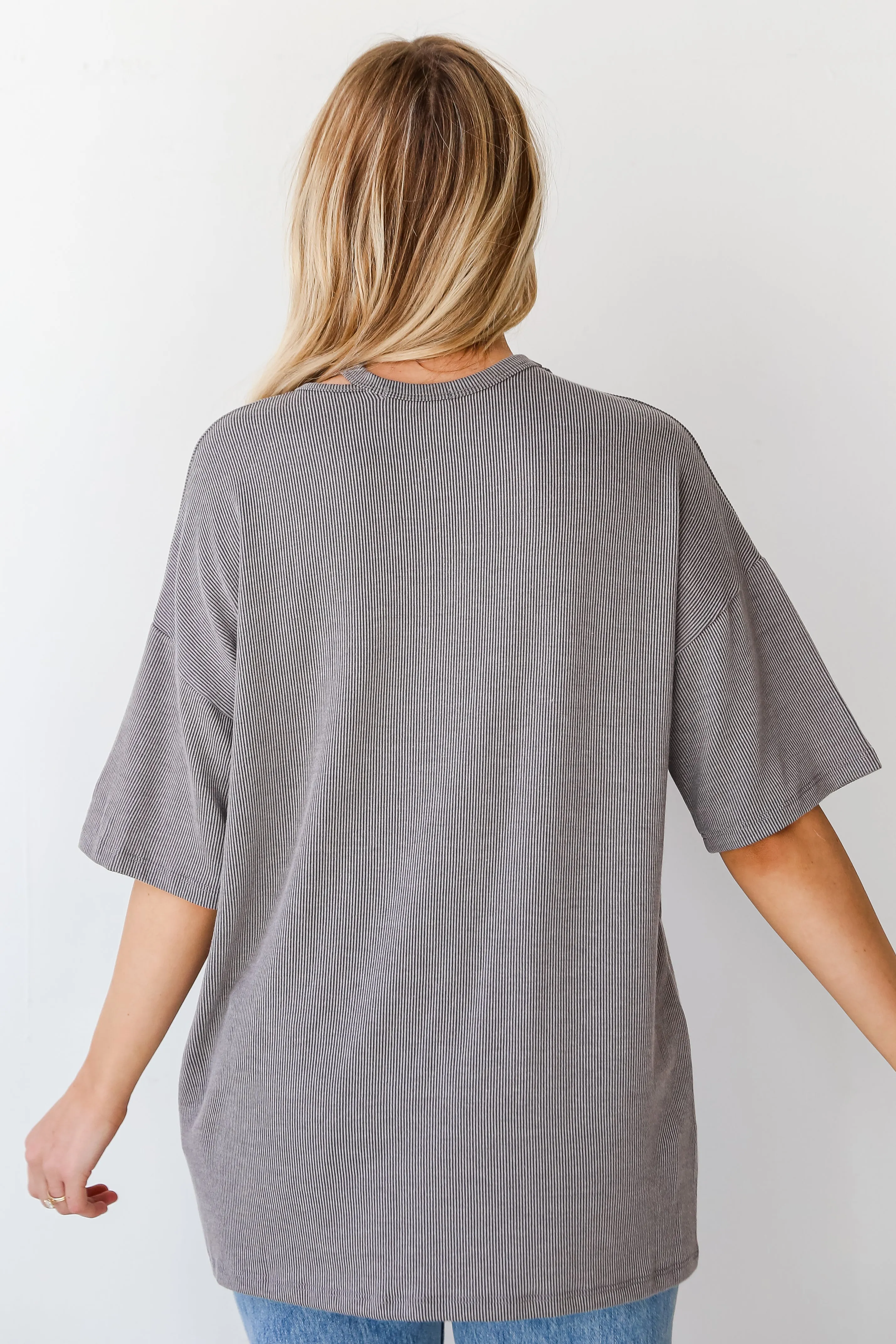FINAL SALE - Teagan Grey Ribbed Cutout Tee - DU DEAL
