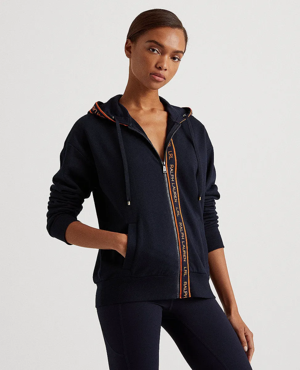 French Terry Full-Zip Hoodie In Navy/Orange