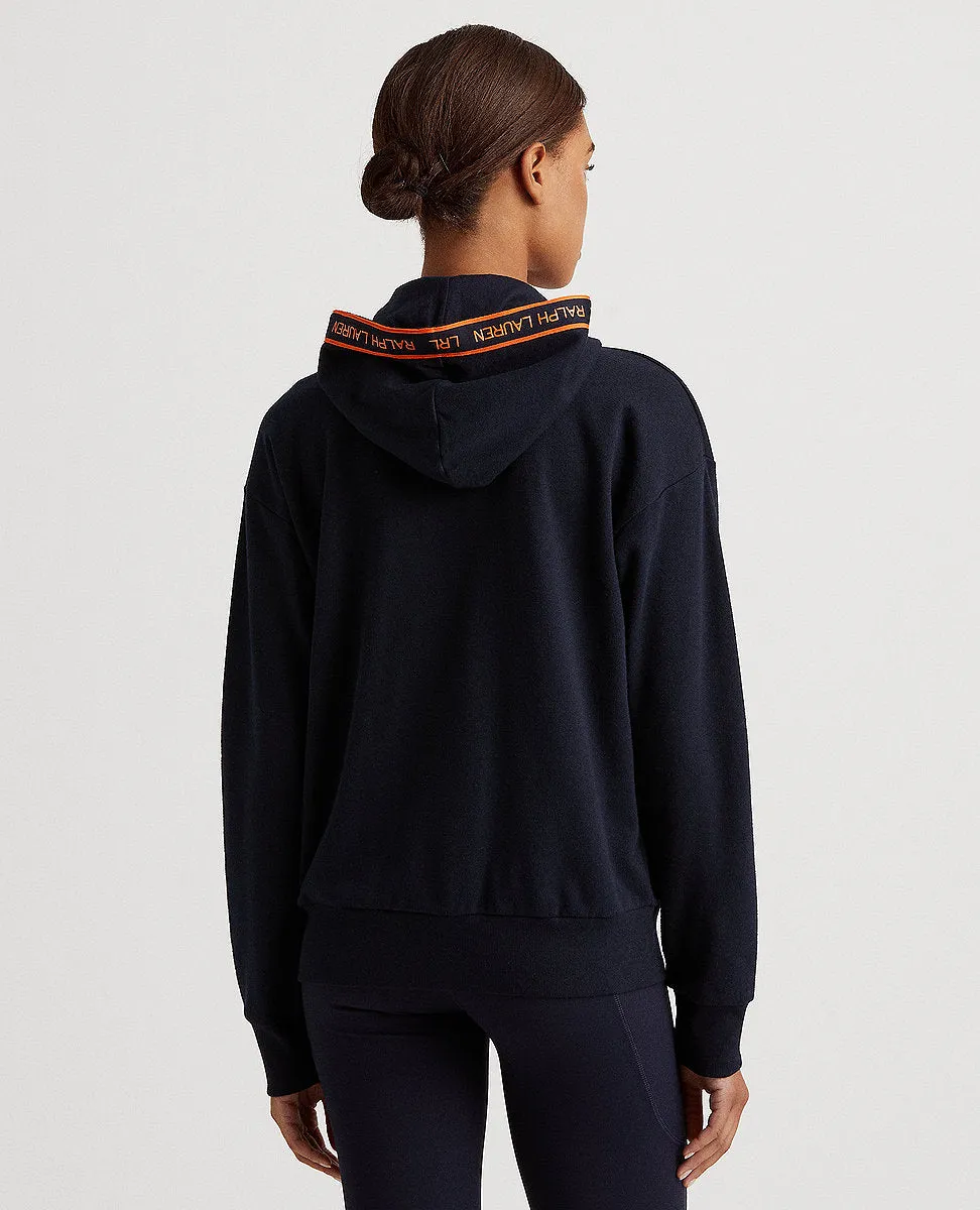 French Terry Full-Zip Hoodie In Navy/Orange
