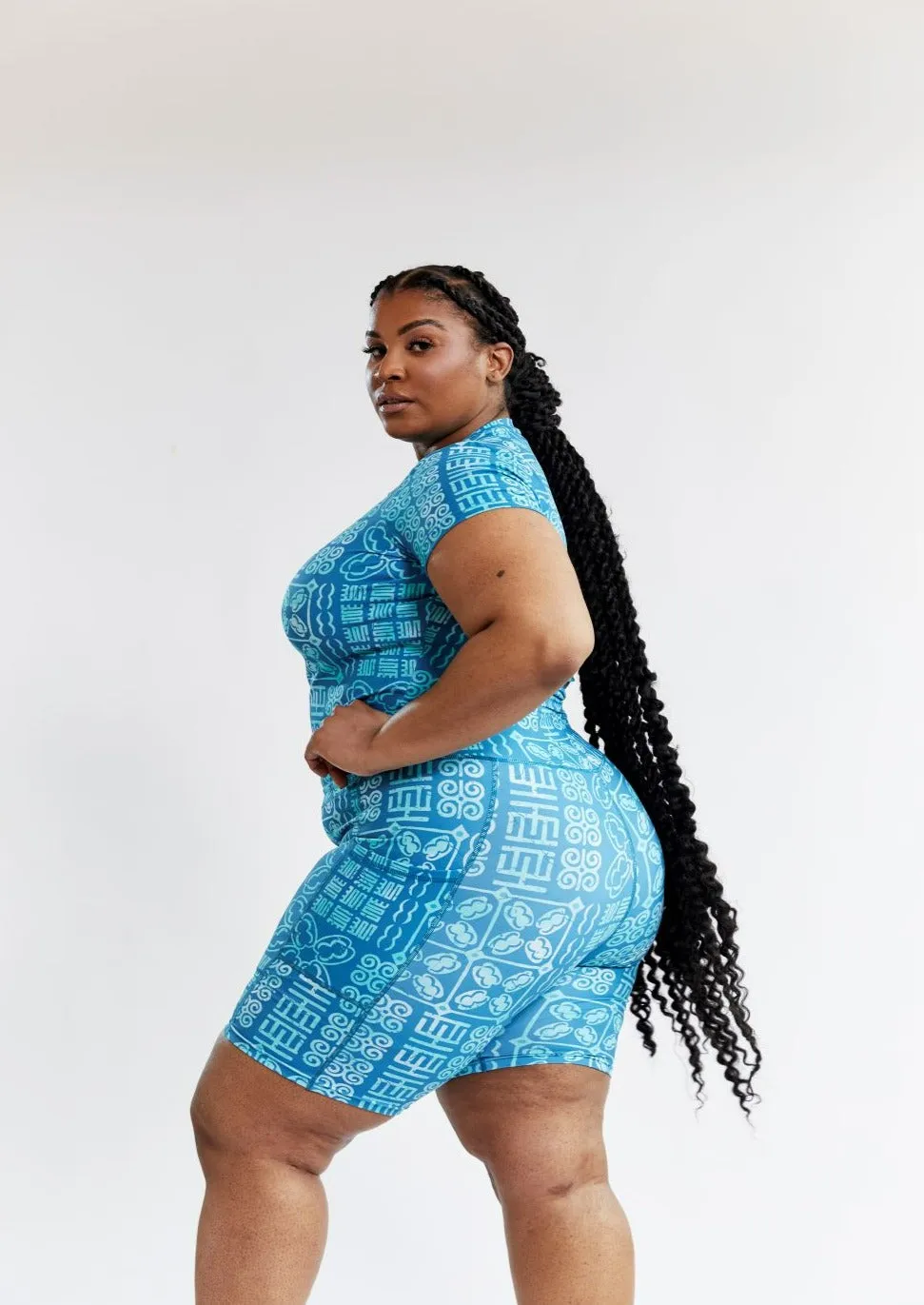 Gawa Women's African Print Active Crop Top (Cool Blue Adire) - Clearance