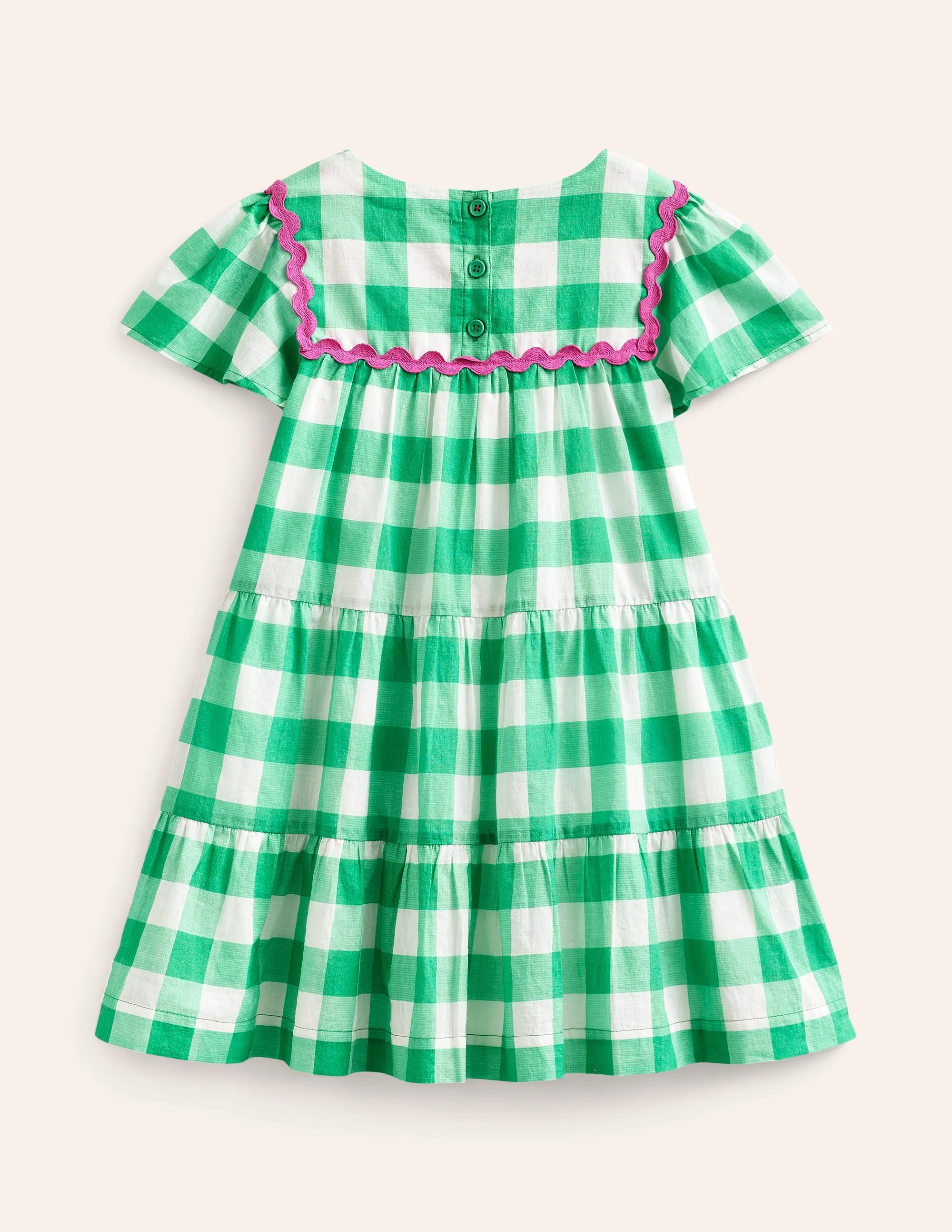 Gingham embroidered dress-Pea Green/ Ivory Gingham