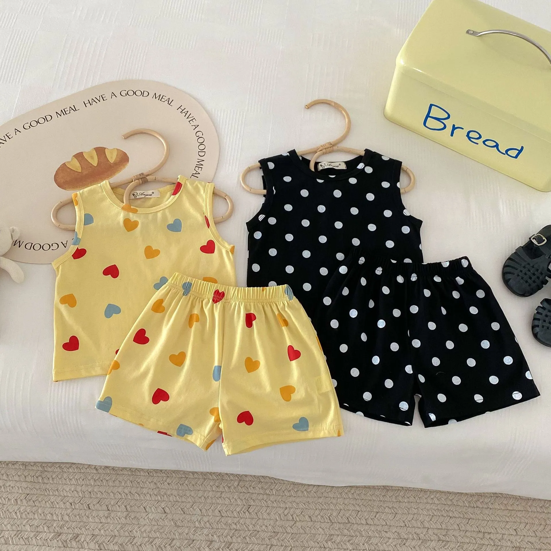 Heart & Polka Dot Print Tank Top Summer Set