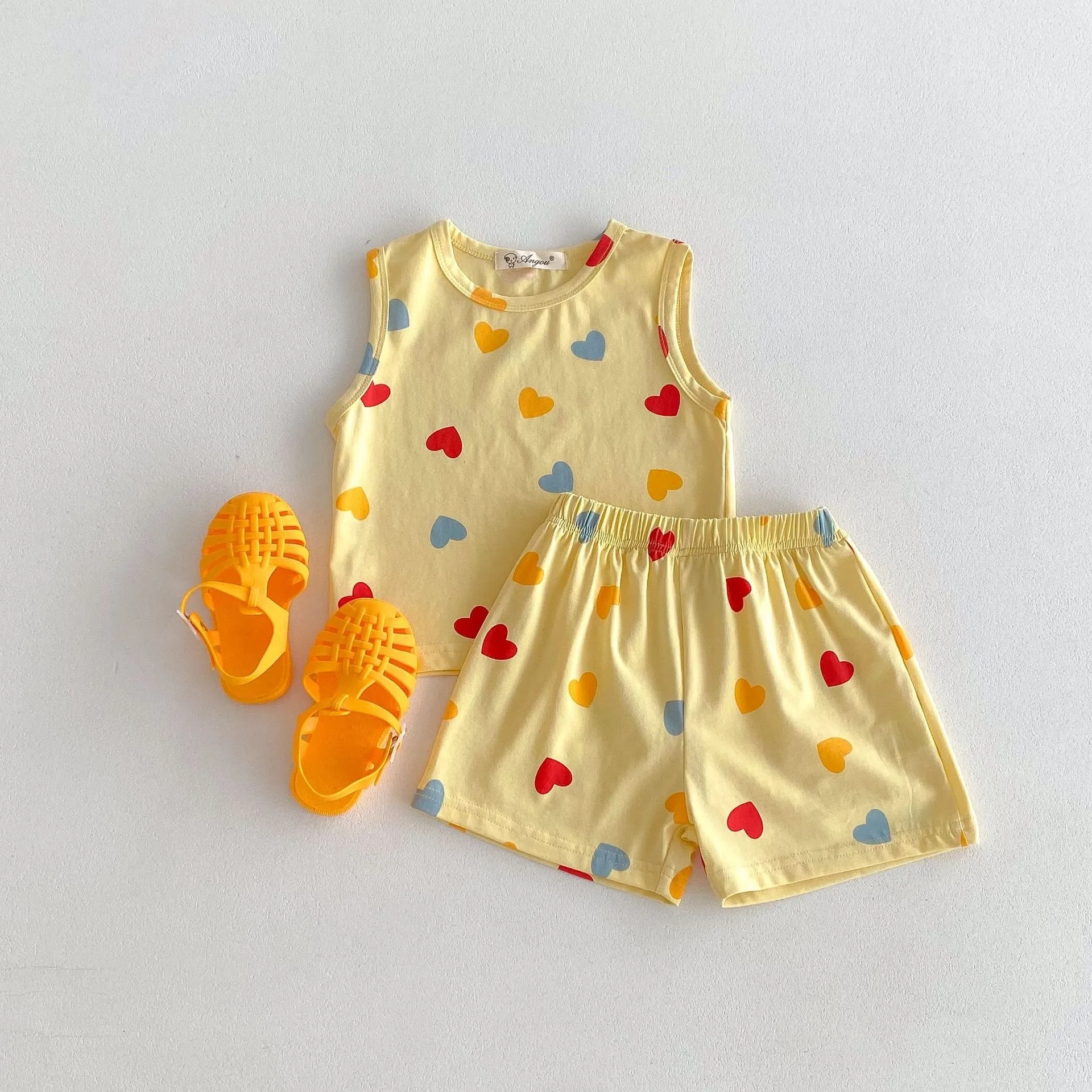 Heart & Polka Dot Print Tank Top Summer Set