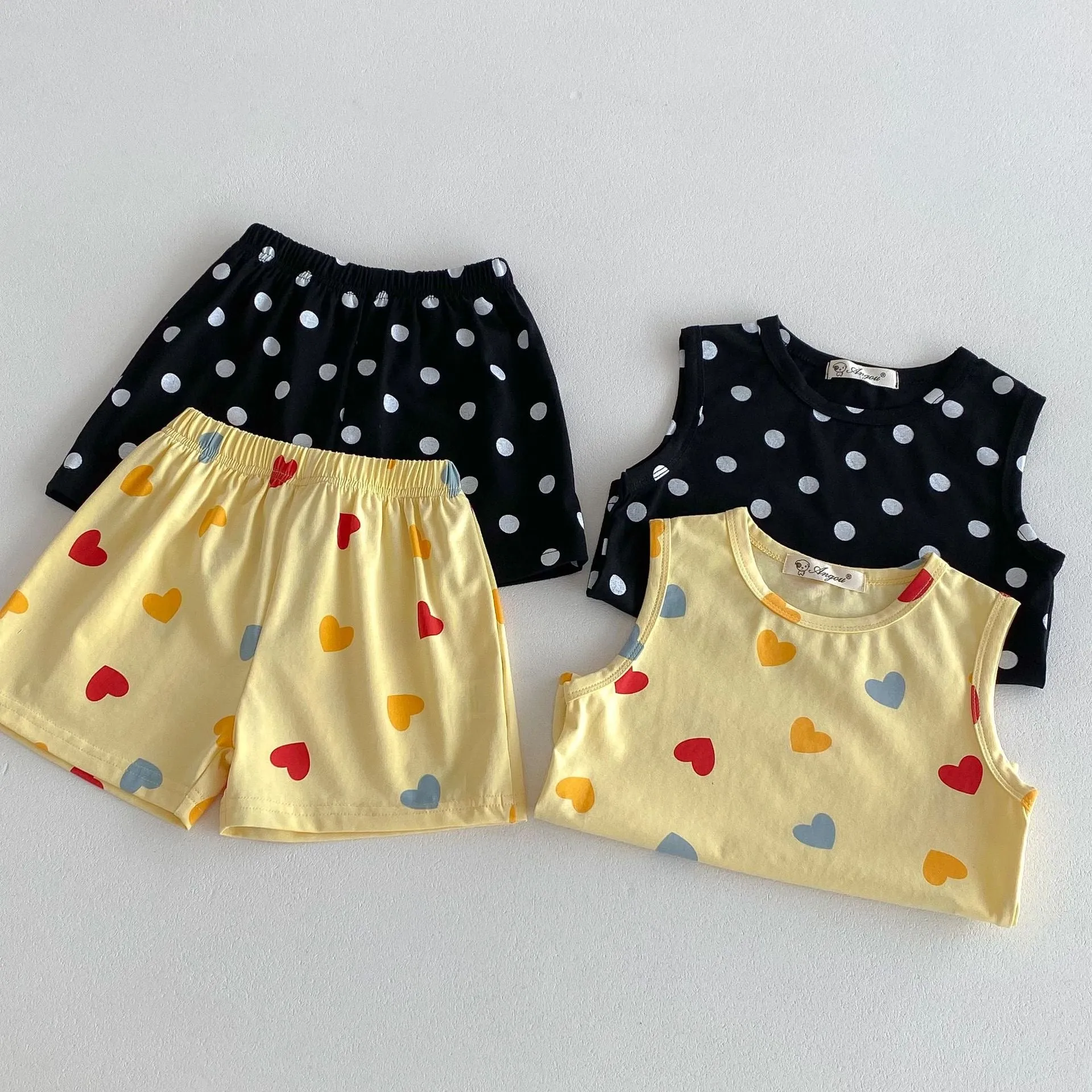 Heart & Polka Dot Print Tank Top Summer Set
