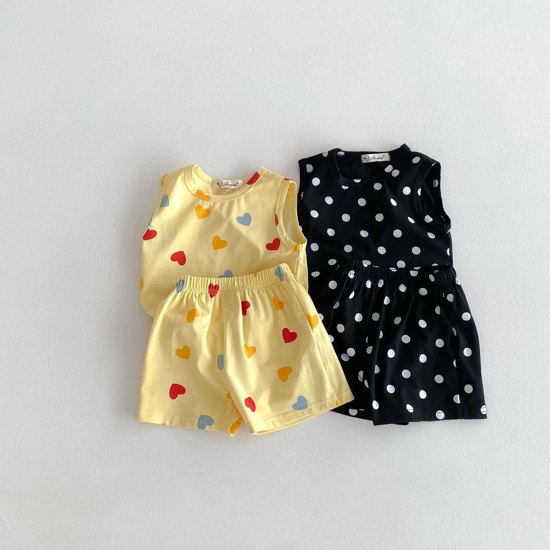 Heart & Polka Dot Print Tank Top Summer Set
