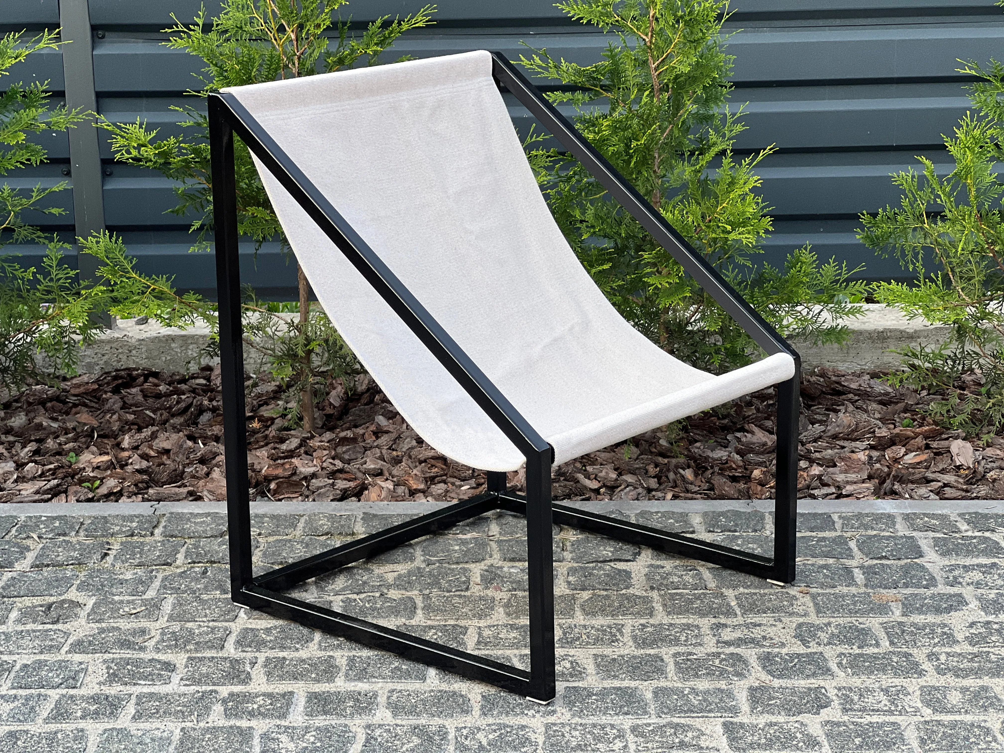 Hemp Chair Cushion with Metal Armchair Lounge Sling Chair Thick Linen Fabric Modern Minimalist Scandinavian Hand Made to order
