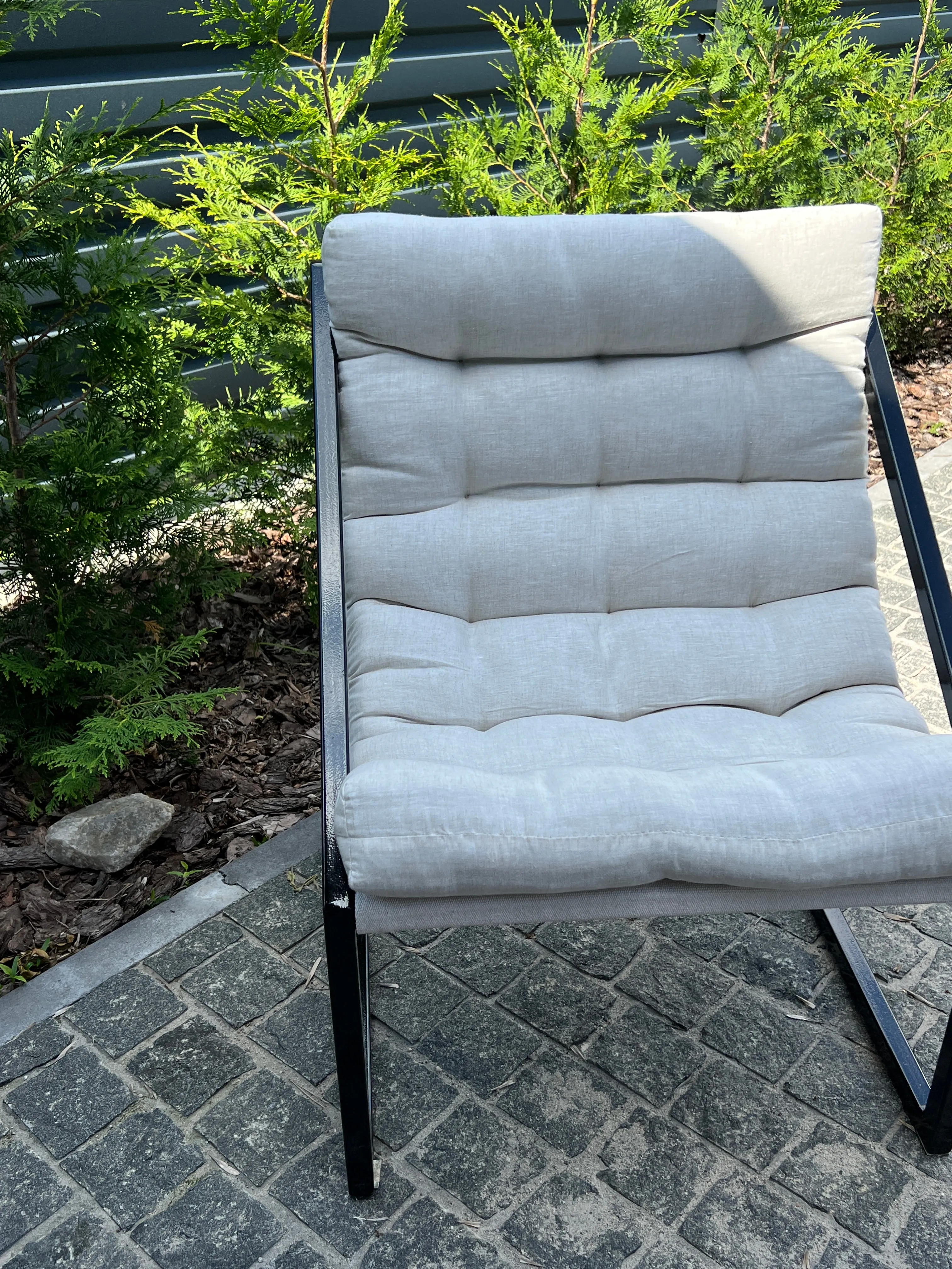 Hemp Chair Cushion with Metal Armchair Lounge Sling Chair Thick Linen Fabric Modern Minimalist Scandinavian Hand Made to order