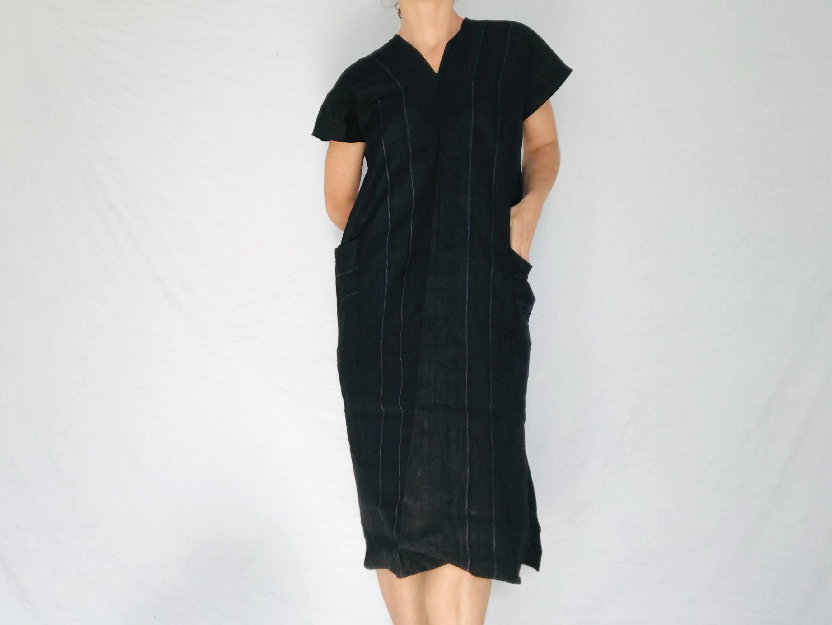 Hmong Shift Dress Tunic. Hemp Linen Indigo