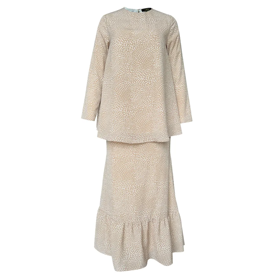 Jawhara Flare Kurung Set  Polka Dot Nude
