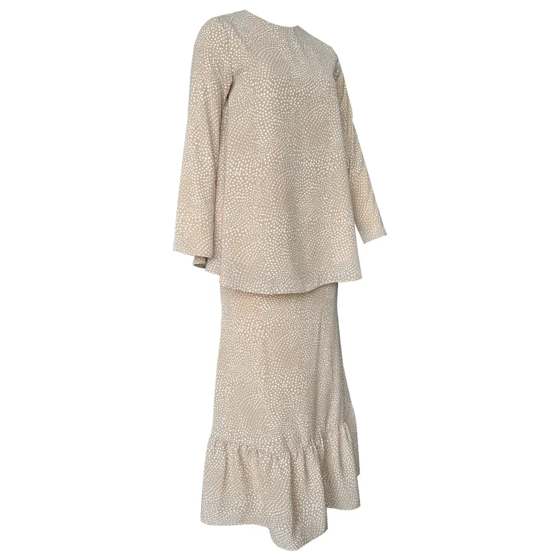 Jawhara Flare Kurung Set  Polka Dot Nude