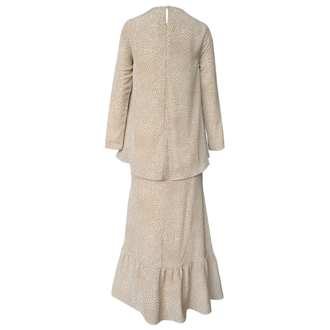 Jawhara Flare Kurung Set  Polka Dot Nude