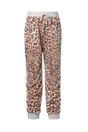 Little Girl's Leopard Rainbow Side Stripe Runched Joggers