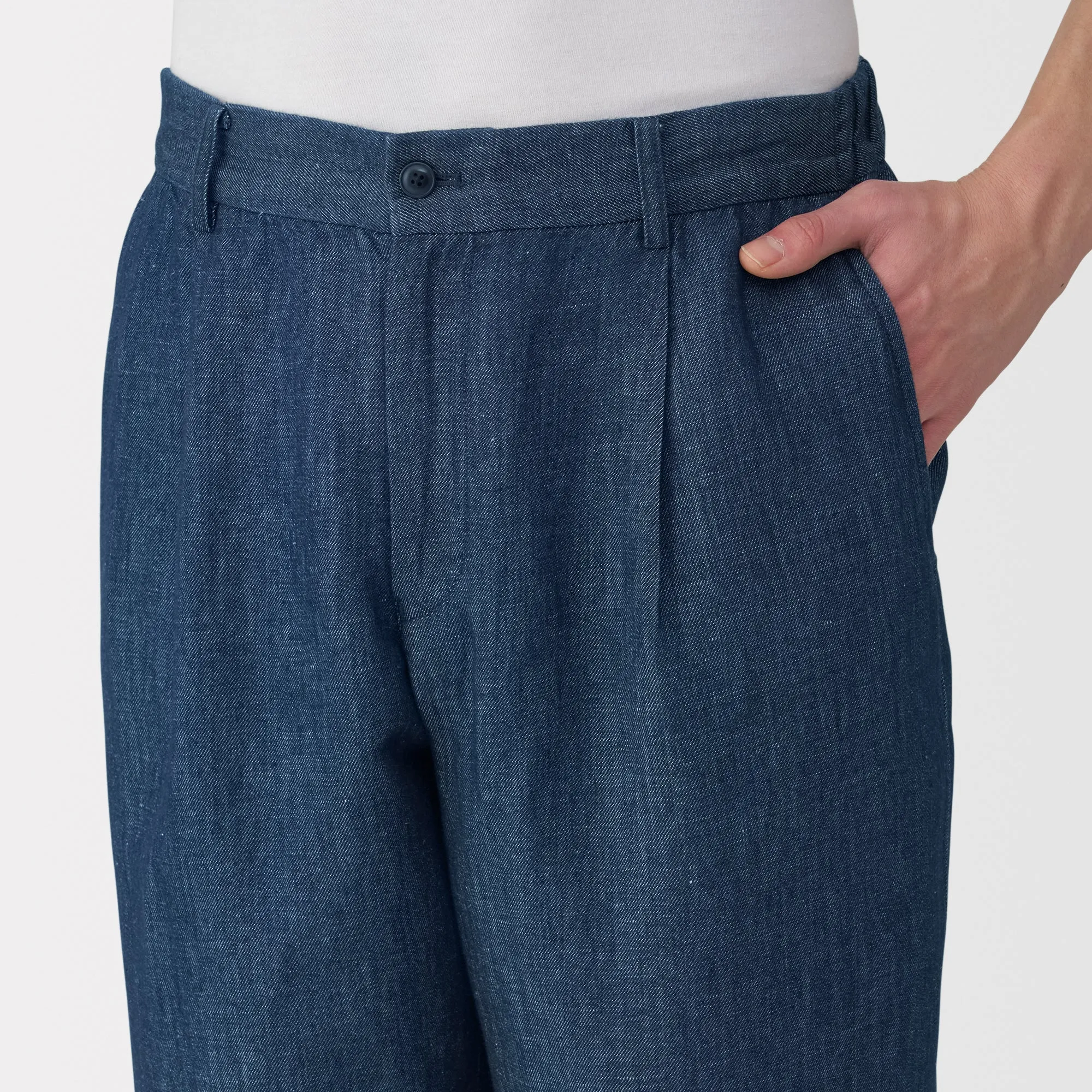 Men's Hemp Blend Denim Pleated Straight Pants