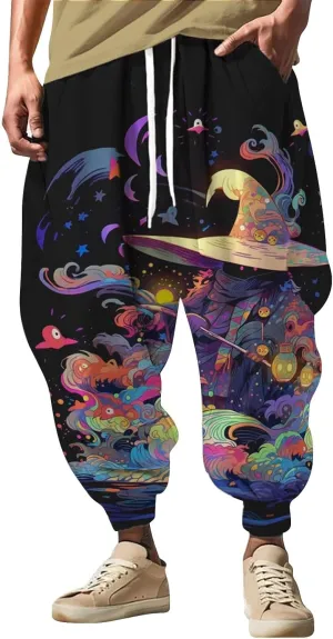 Mens Joggers Fun Print Fashion Street Feel Casual Sweatpants Mens Drawstring Hippie Aladdil Harem Pants Pants Men