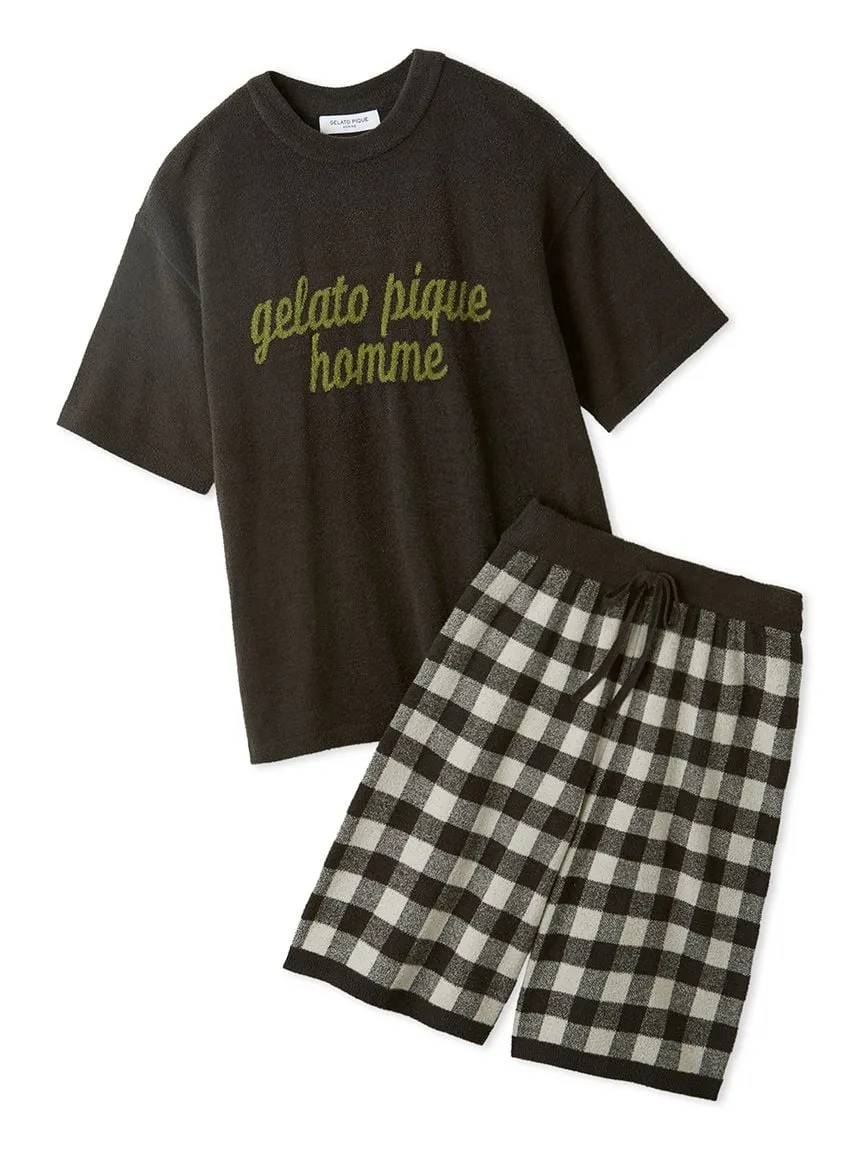 MEN'S Logo Pullover & Gingham Checked Shorts Loungewear Set