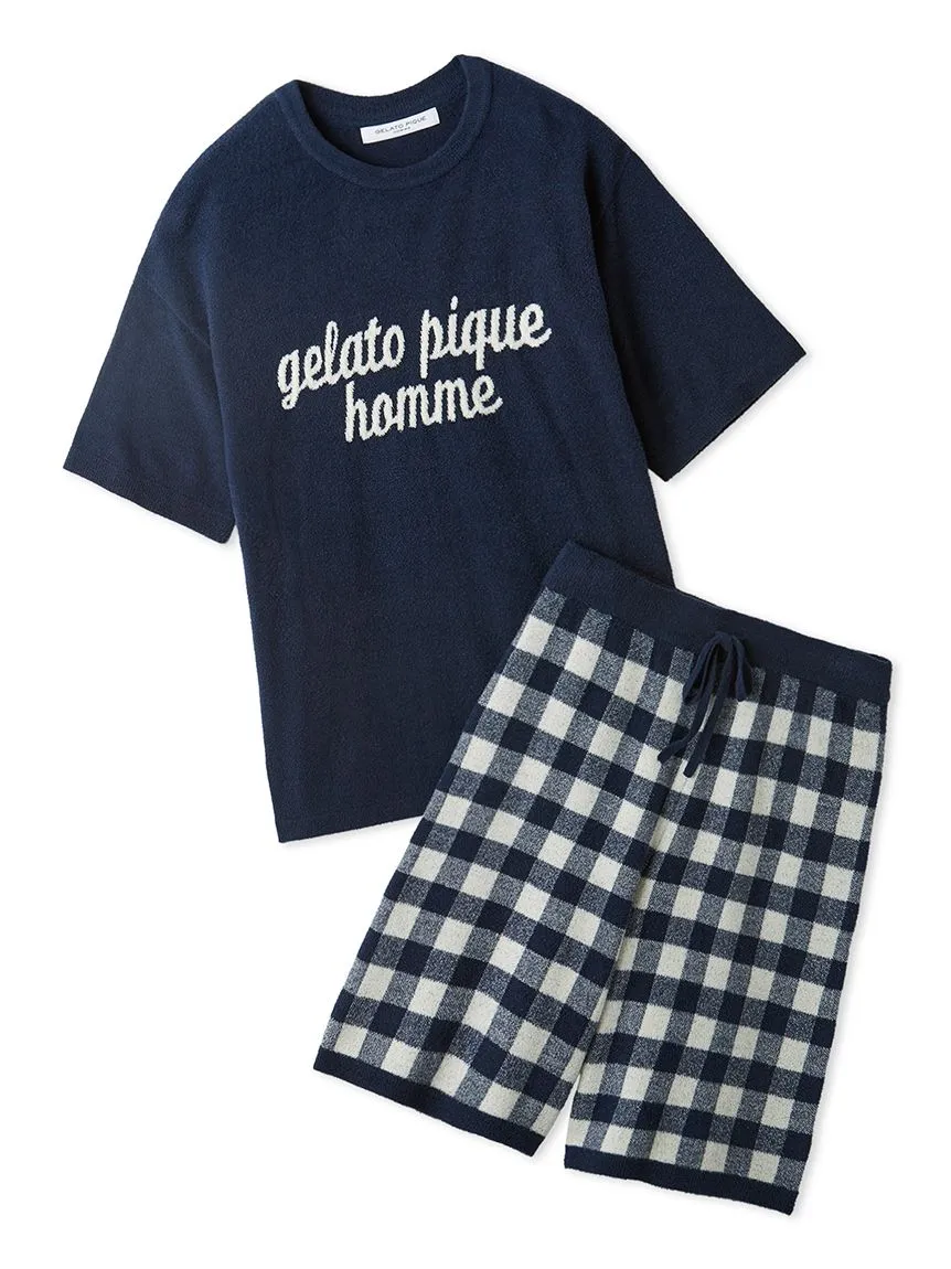 MEN'S Logo Pullover & Gingham Checked Shorts Loungewear Set