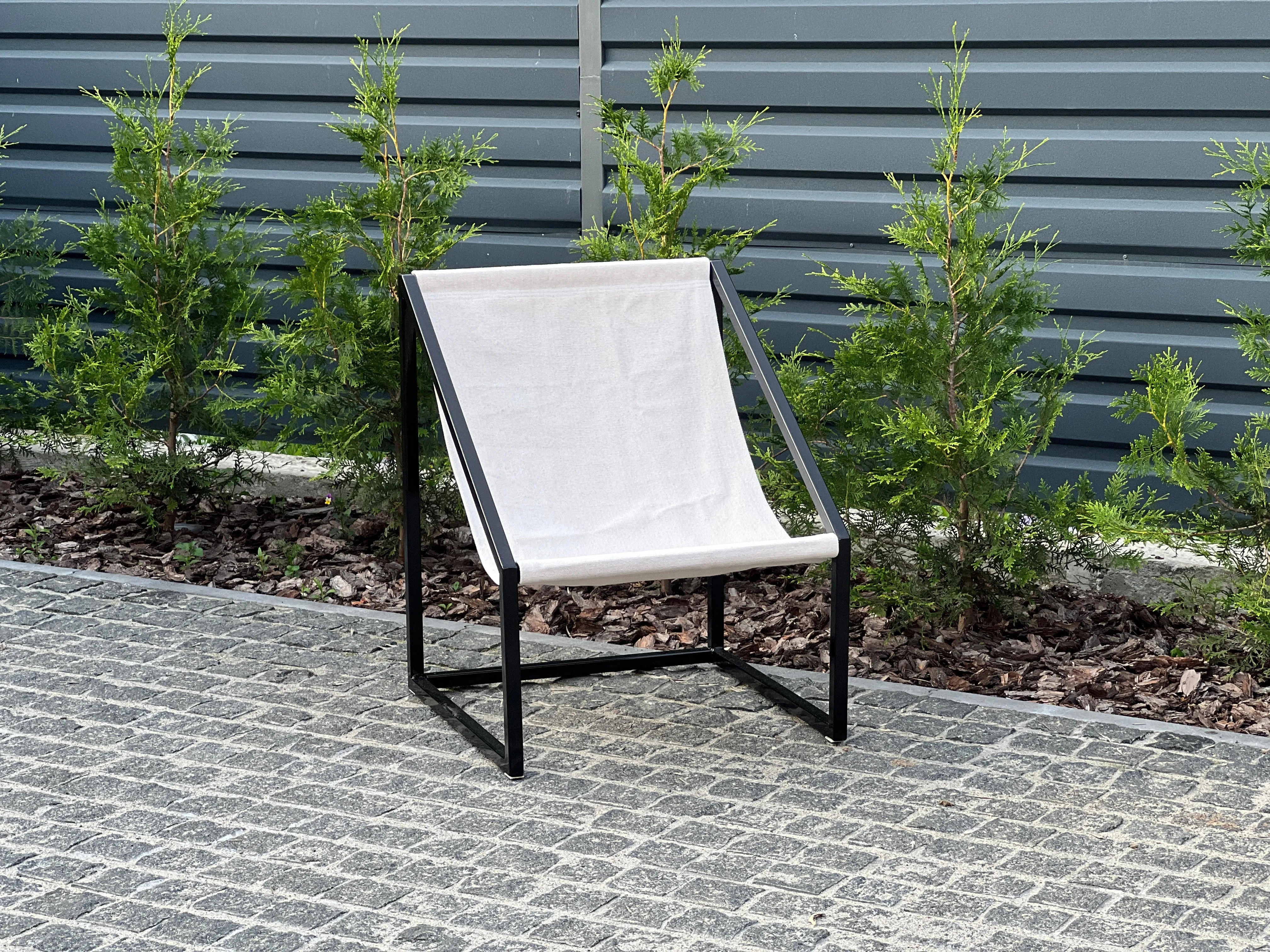 Metal Armchair Lounge Sling Chair Thick Linen Fabric Modern Minimalist Scandinavian Shipped Disassembled Hand Made to order