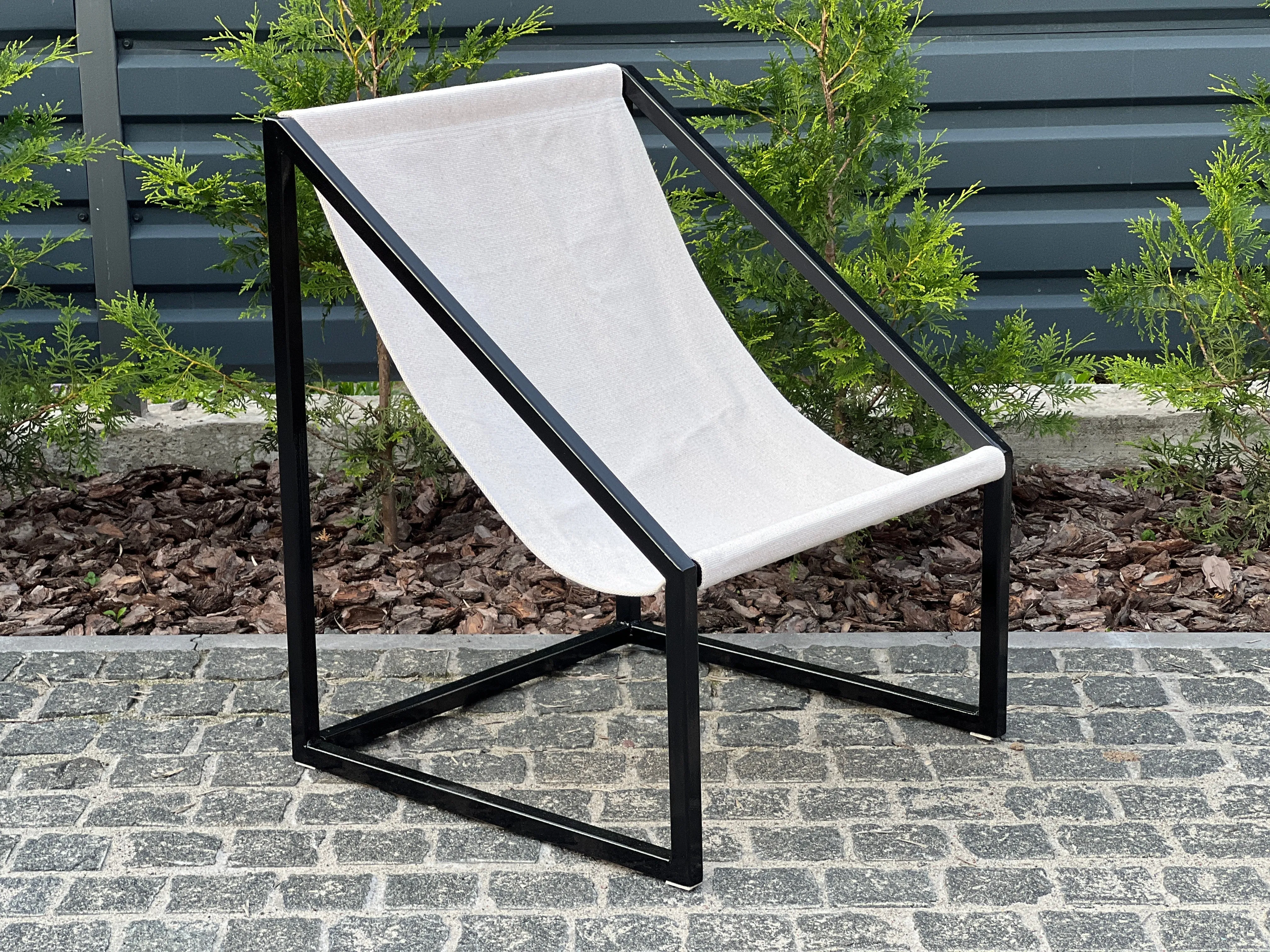 Metal Armchair Lounge Sling Chair Thick Linen Fabric Modern Minimalist Scandinavian Shipped Disassembled Hand Made to order