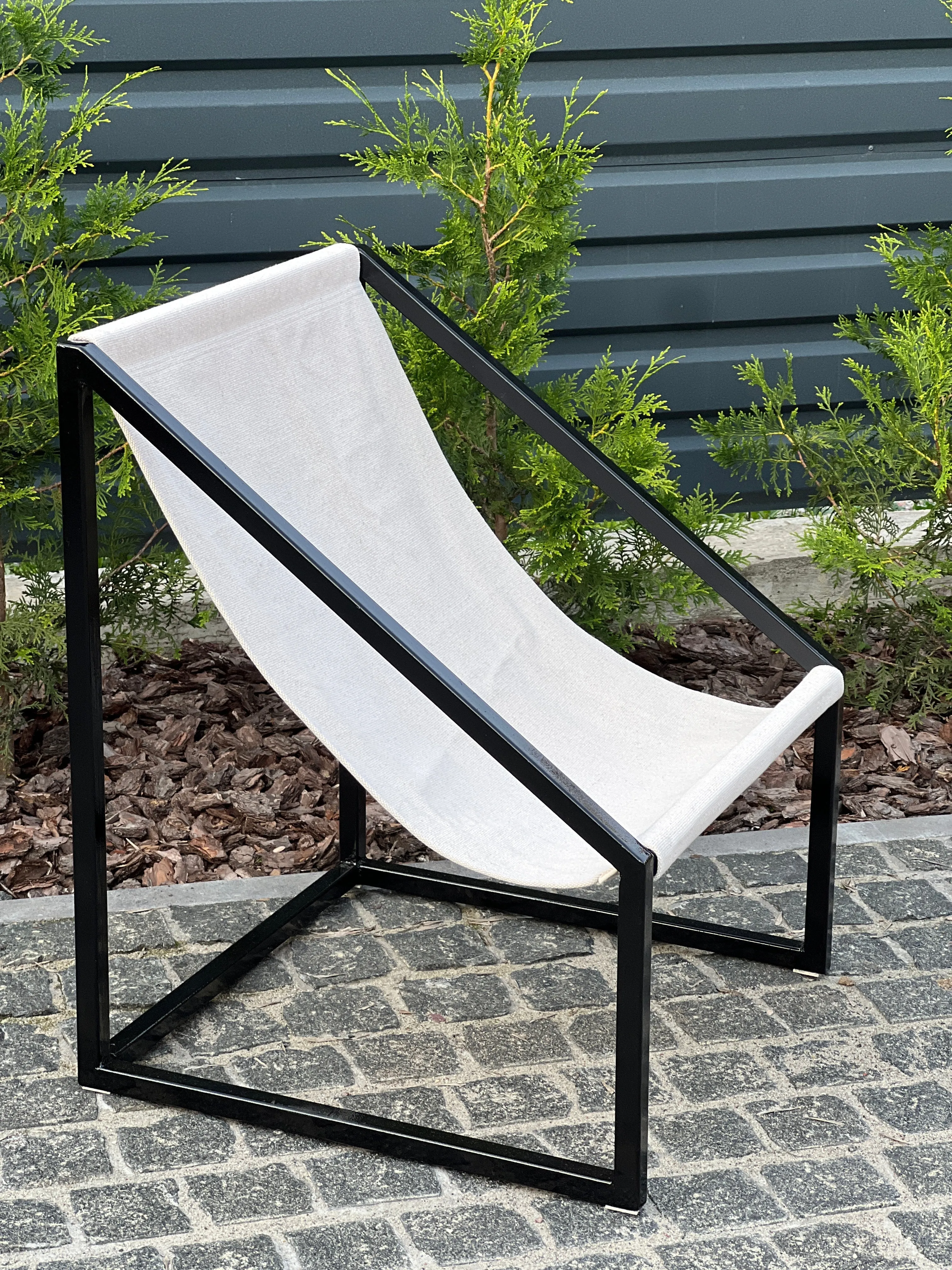 Metal Armchair Lounge Sling Chair Thick Linen Fabric Modern Minimalist Scandinavian Shipped Disassembled Hand Made to order