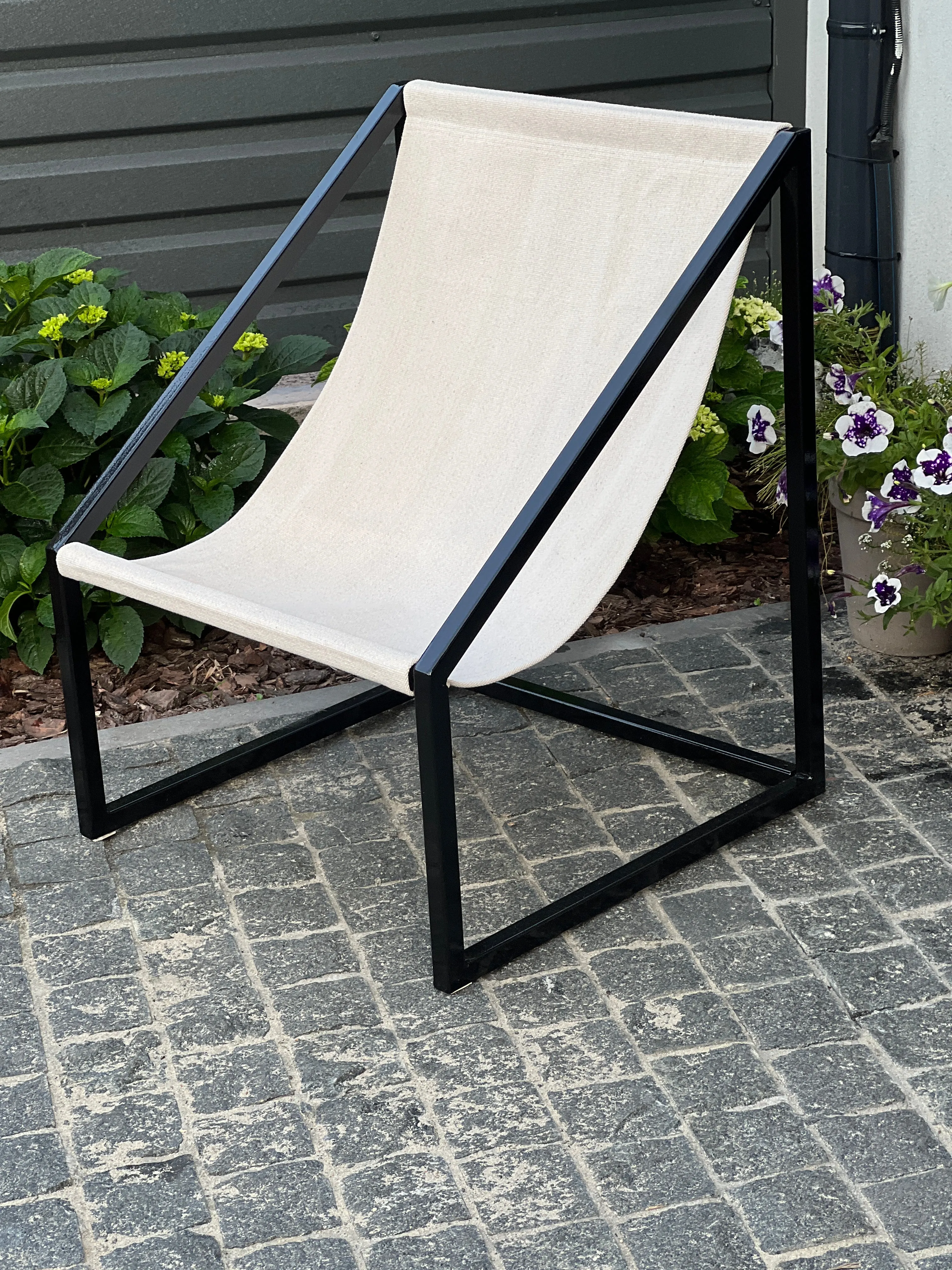 Metal Armchair Lounge Sling Chair Thick Linen Fabric Modern Minimalist Scandinavian Shipped Disassembled Hand Made to order