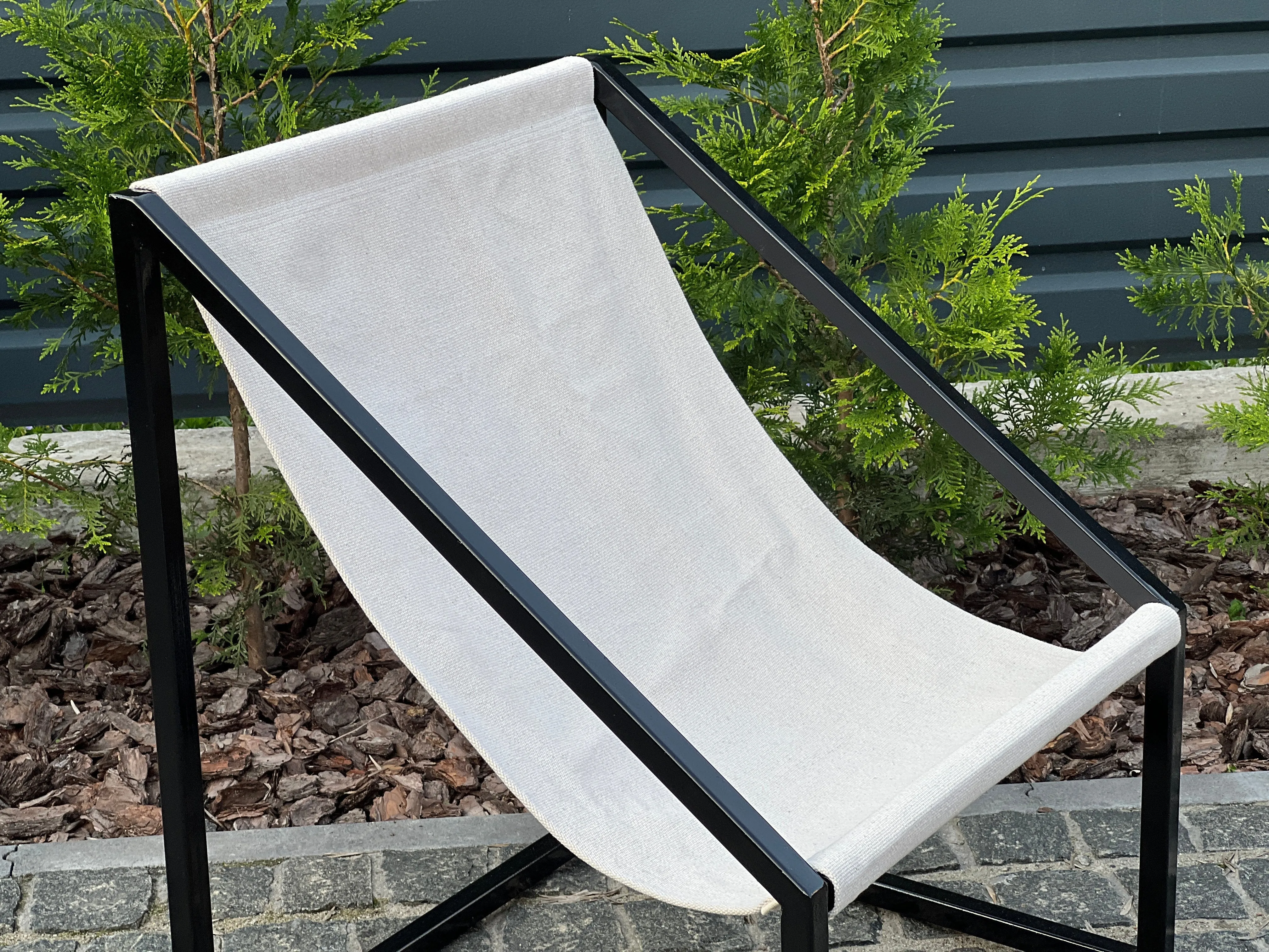 Metal Armchair Lounge Sling Chair Thick Linen Fabric Modern Minimalist Scandinavian Shipped Disassembled Hand Made to order