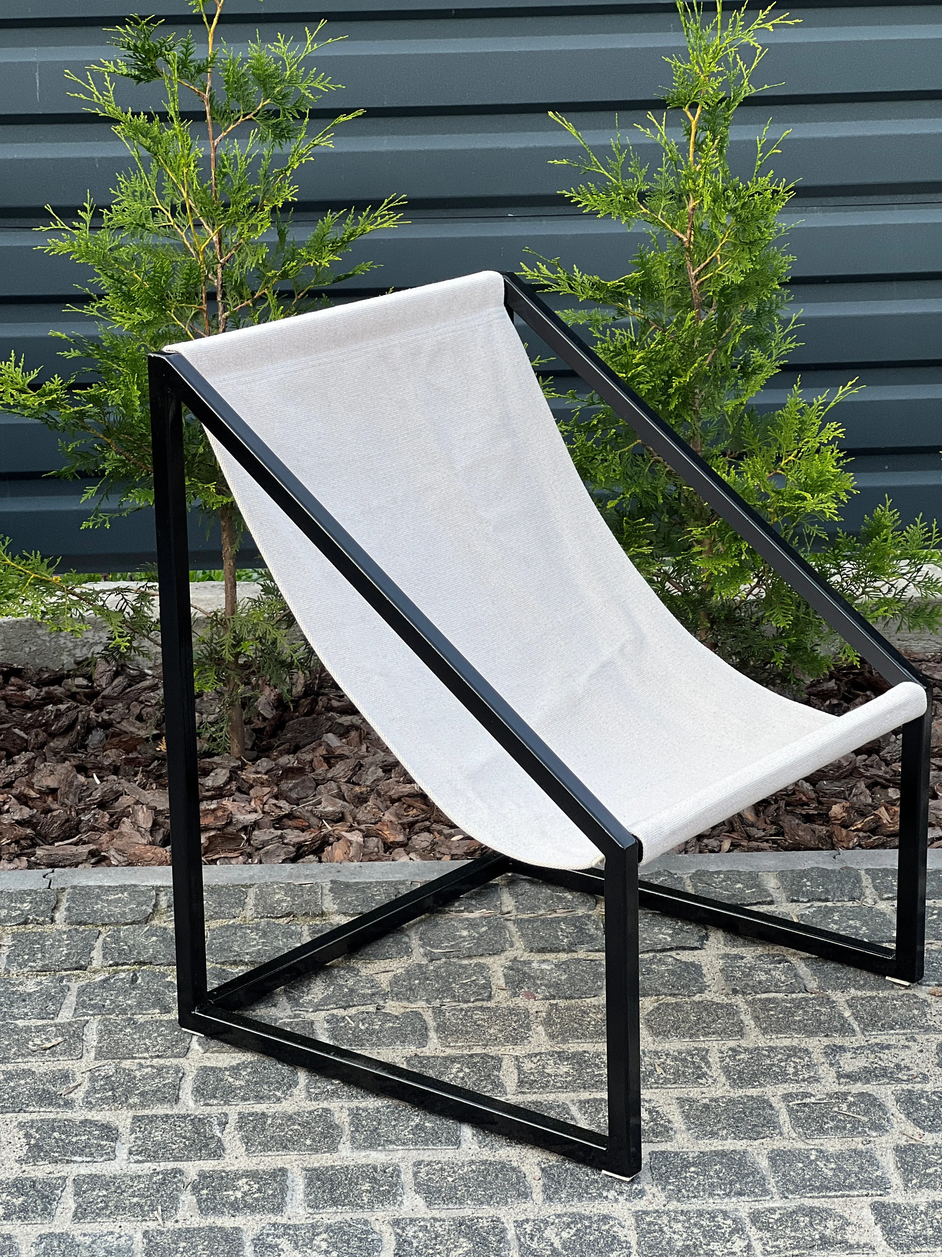 Metal Armchair Lounge Sling Chair Thick Linen Fabric Modern Minimalist Scandinavian Shipped Disassembled Hand Made to order