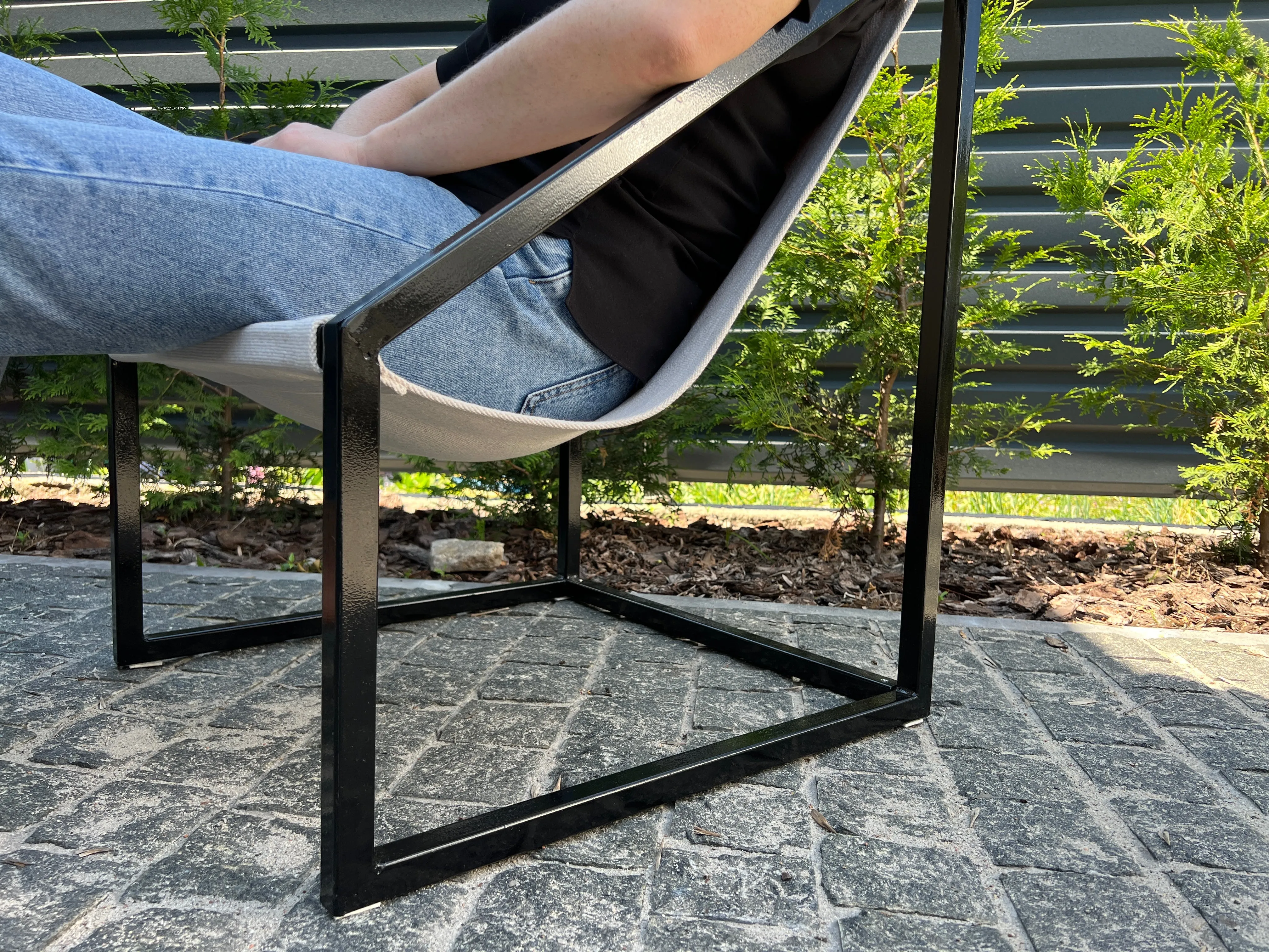 Metal Armchair Lounge Sling Chair Thick Linen Fabric Modern Minimalist Scandinavian Shipped Disassembled Hand Made to order