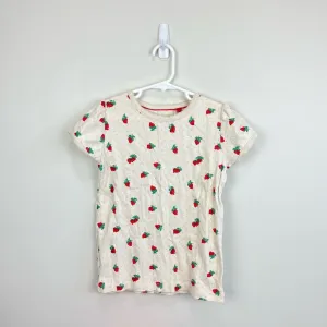 Mini Boden Short Sleeved Pointelle Top Ivory Strawberries 8-9