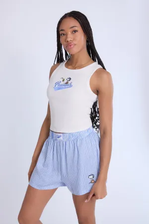 Peanuts Snoopy Embroidered Pajama Tank Top And Boxer Shorts 2-Piece Set