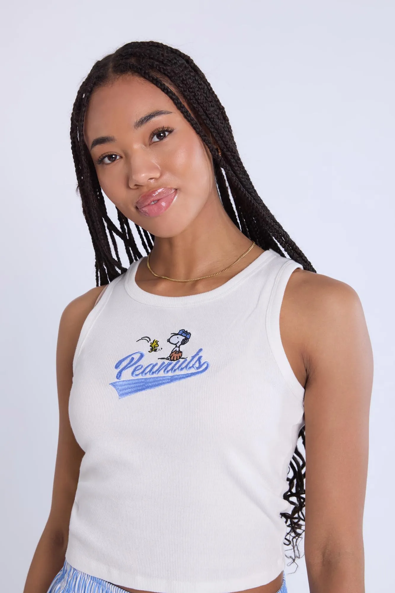 Peanuts Snoopy Embroidered Pajama Tank Top And Boxer Shorts 2-Piece Set